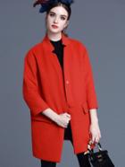 Romwe Orange V Neck Length Sleeve Pockets Coat