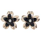 Romwe Black Rhinestone Flower Clip Earrings