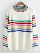 Romwe Raglan Sleeve Striped Jumper Sweater