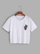 Romwe Cactus Embroidered T-shirt