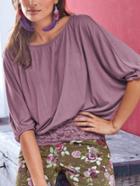 Romwe Purple Lace Trim Dolman Sleeve Top