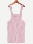 Romwe Pink Corduroy Single Breasted Overall Dress With Pocket