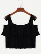 Romwe Black Straps Pleated Shirt