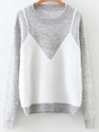 Romwe Grey Graphic Pattern Ribbed Sweater