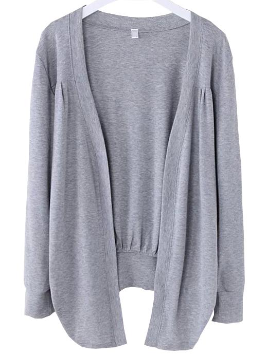 Romwe Grey Asymmetrical Ruched Cardigan