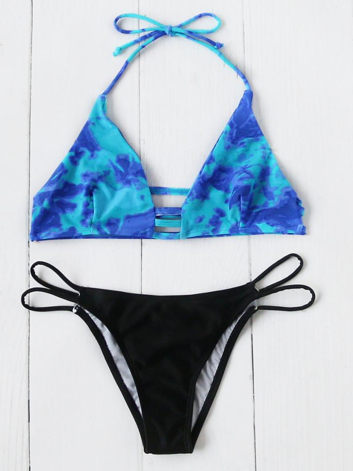 Romwe Tie Dye Ladder Cutout Mix & Match Bikini Set