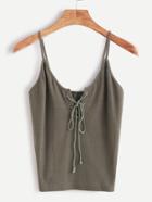 Romwe Green Lace Up Front Cami Top