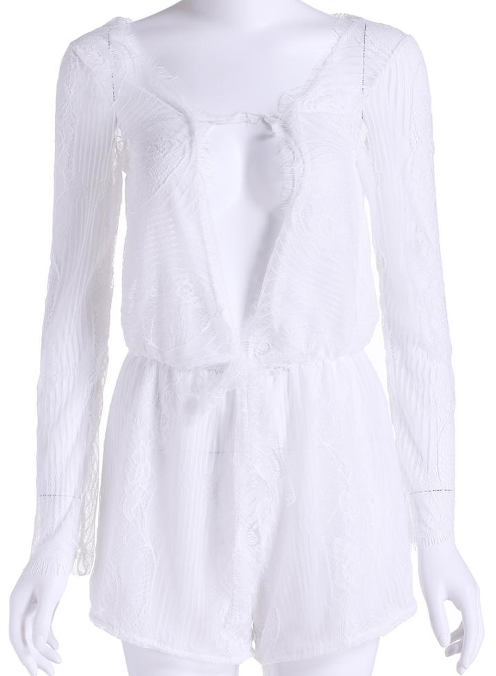 Romwe V Cut Long Sleeve Lace Jumpsuit