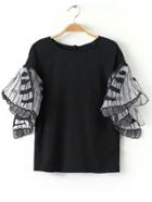 Romwe Embroidery Flutter Sleeve Blouse