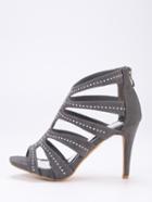 Romwe Grey Faux Suede Caged Studded Peep Toe Pumps