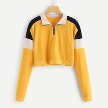 Romwe Colorblock Zip Front Sweatshirt