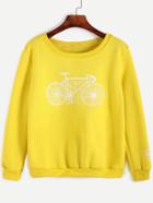 Romwe Yellow Bicycle Print Sweatshirt