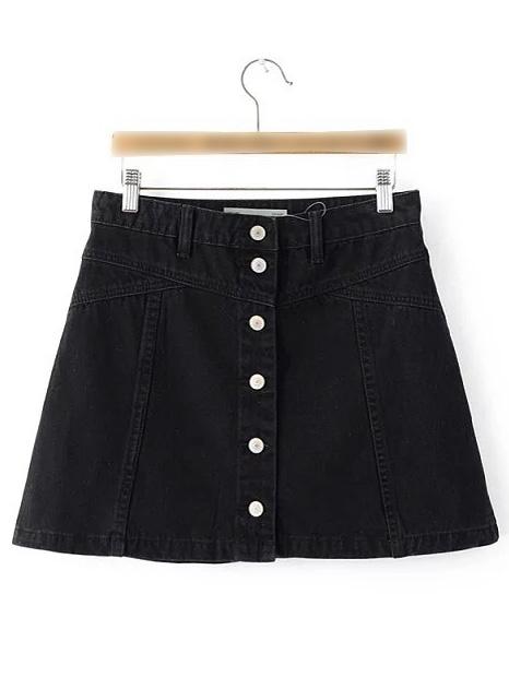 Romwe Black Single Breasted Casual Skirt