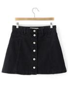 Romwe Black Single Breasted Casual Skirt