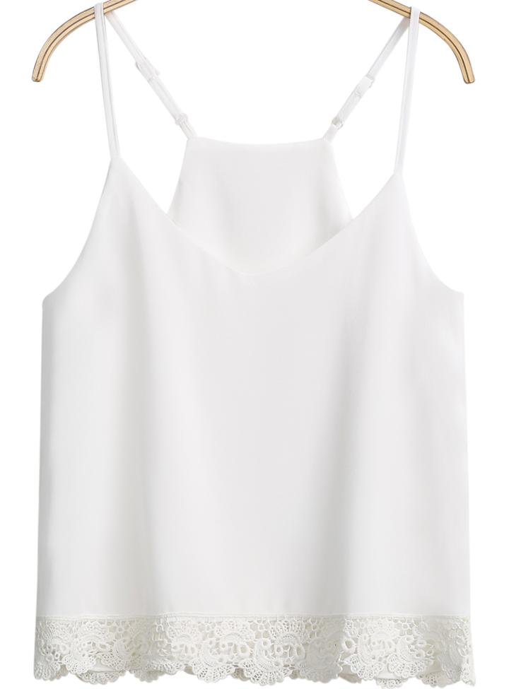 Romwe Lace Strap White Chiffon Cami Top