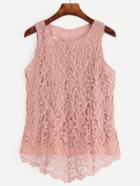 Romwe Pink Crochet Overlay Sleeveless Top