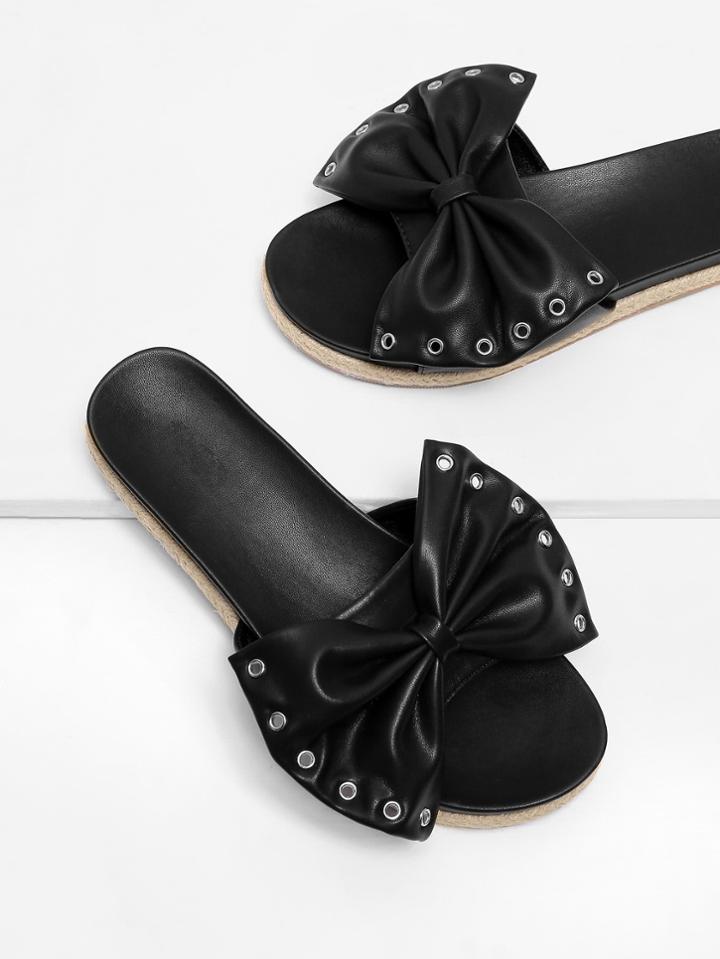 Romwe Grommet Detail Bow Flat Sandals