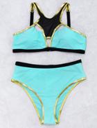Romwe Contrast Trim Cutout Bikini Set