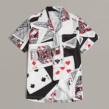 Romwe Guys Poker Print Notched Shirt