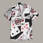 Romwe Guys Poker Print Notched Shirt