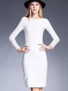 Romwe White Round Neck Long Sleeve Bodycon Dress