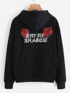 Romwe Rose And Letter Print Hoodie