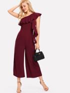 Romwe Flounce One Shoulder Tiered Jumpsuits