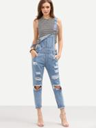 Romwe Ripped Light Blue Overall Jeans