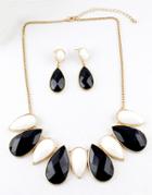 Romwe Black White Drop Gemstone Gold Chain Necklace