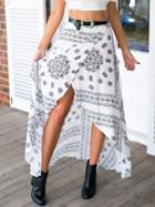 Romwe Lace Up Wrap Printed White Skirt