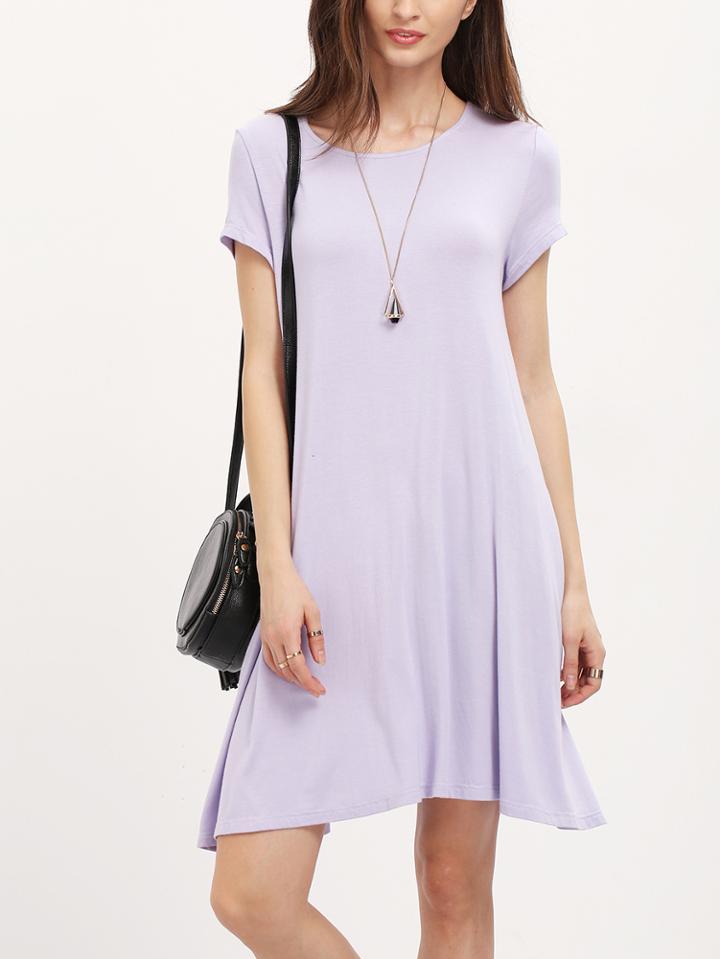 Romwe Light Purple Short Sleeve Shift Dress