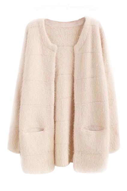 Romwe Romwe Open Front Mohair Cream-white Cardigan