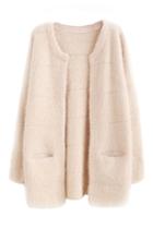 Romwe Romwe Open Front Mohair Cream-white Cardigan