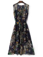 Romwe Multicolor Printed Chiffon Dress With Strap