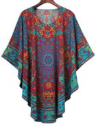 Romwe Multicolor Round Neck Batwing Sleeve Vintage Printed Dress
