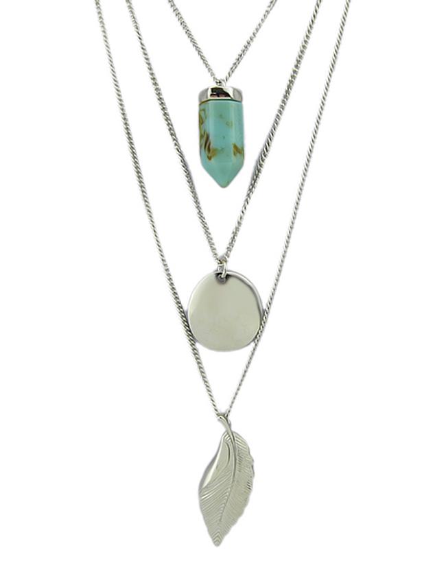 Romwe Silver Plated Leaf Cricle Fake Turquoise Pendant Necklace