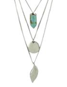 Romwe Silver Plated Leaf Cricle Fake Turquoise Pendant Necklace