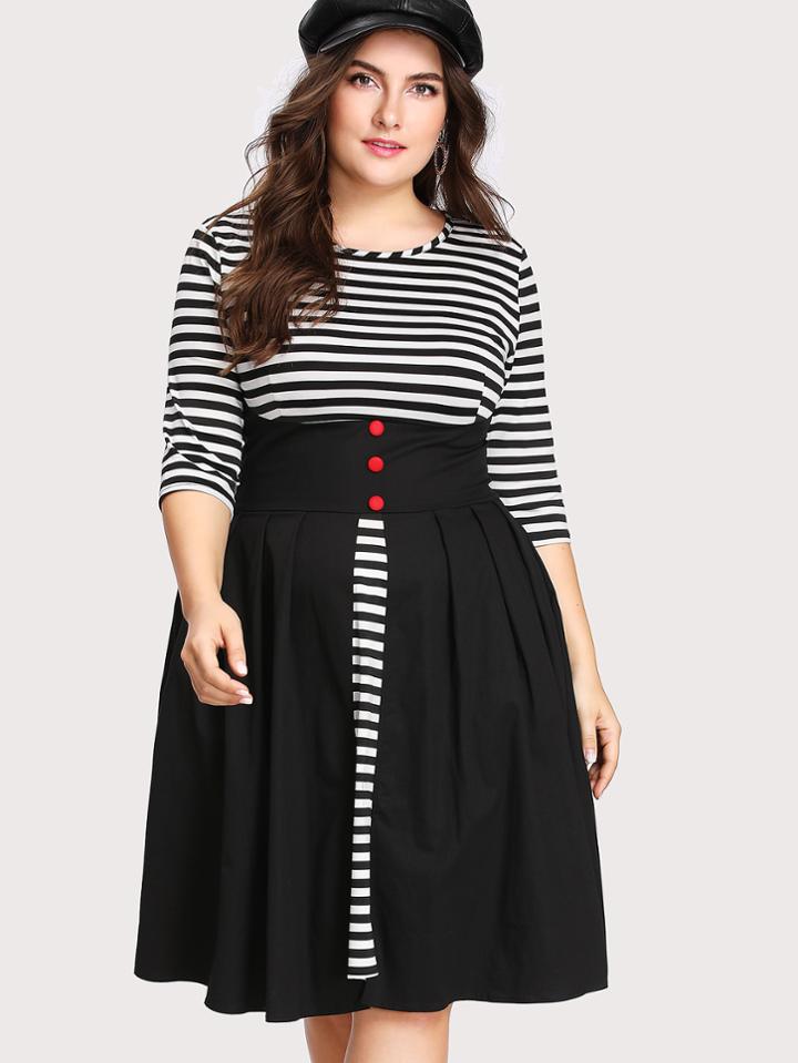 Romwe Contrast Stripe Panel Combo Dress