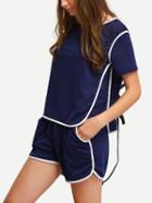 Romwe Blue Round Neck Top With Shorts