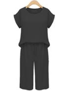 Romwe Black Cuffed Top With Drawstring Pant