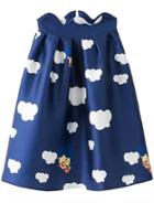 Romwe Blue Cloud Print Flare Skirt