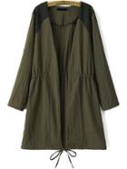 Romwe Army Green Quilted Shoulder Patch Drawstring Coat
