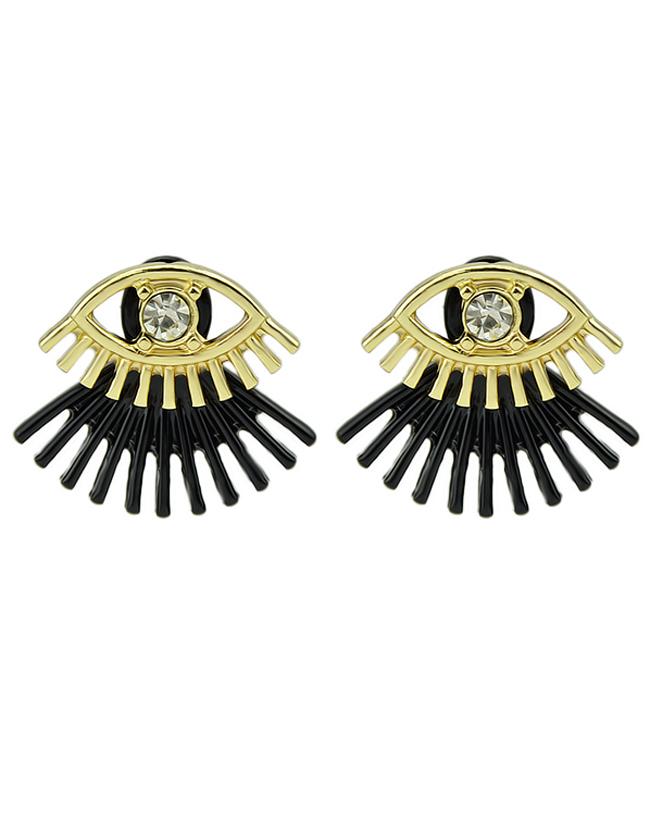 Romwe Small Rhinestone Eye Shaped Black Stud Earrings