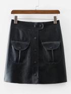 Romwe Front Pocket Pu Skirt