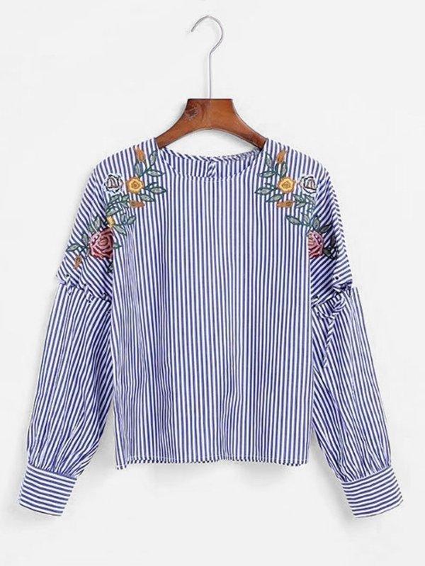 Romwe Contrast Stripe Embroidery Blouse