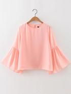 Romwe Pink Bell Sleeve Button Back Blouse