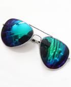 Romwe Blue Lenses Silver Thin Rim Sunglasses