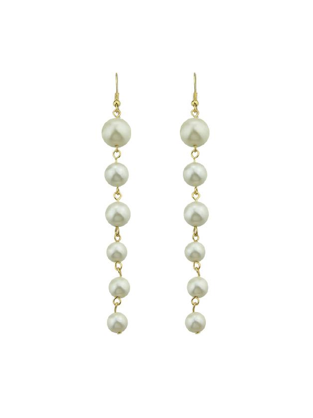 Romwe Smooth Long Chain Simulated-pearl Drop Earrings