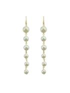 Romwe Smooth Long Chain Simulated-pearl Drop Earrings