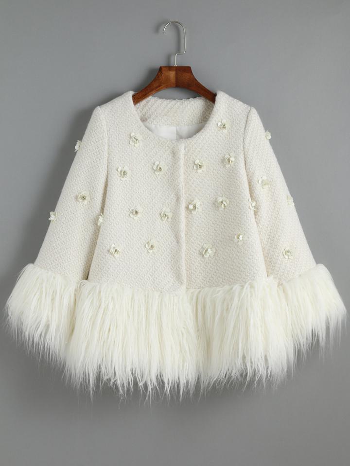 Romwe Round Neck Bead Applique Coat